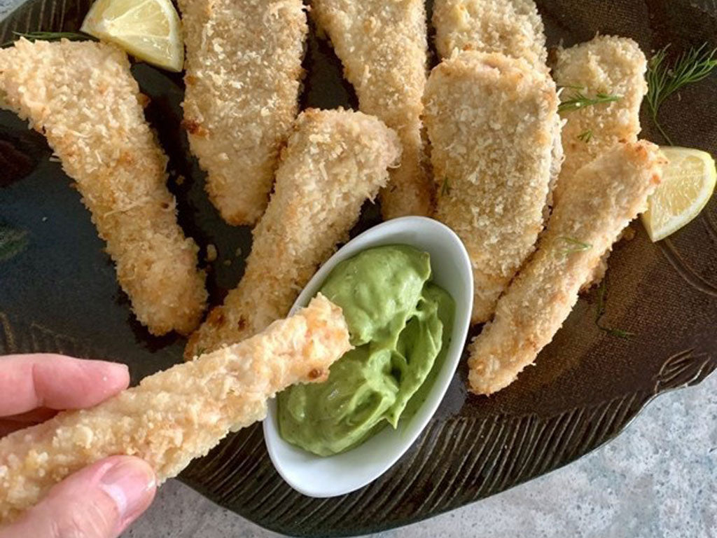 Crispy Salmon Sticks with Zesty Avocado Sauce