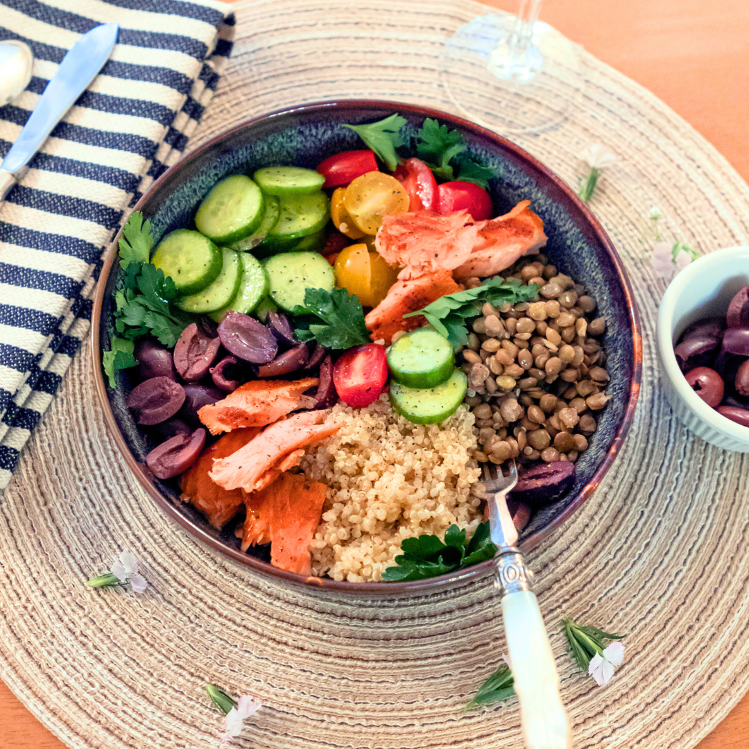 Lentil Quinoa Salad with Smoked Salmon 
