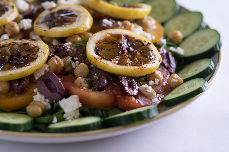 Heirloom Tomato Salad with Chickpeas and Grilled Lemons