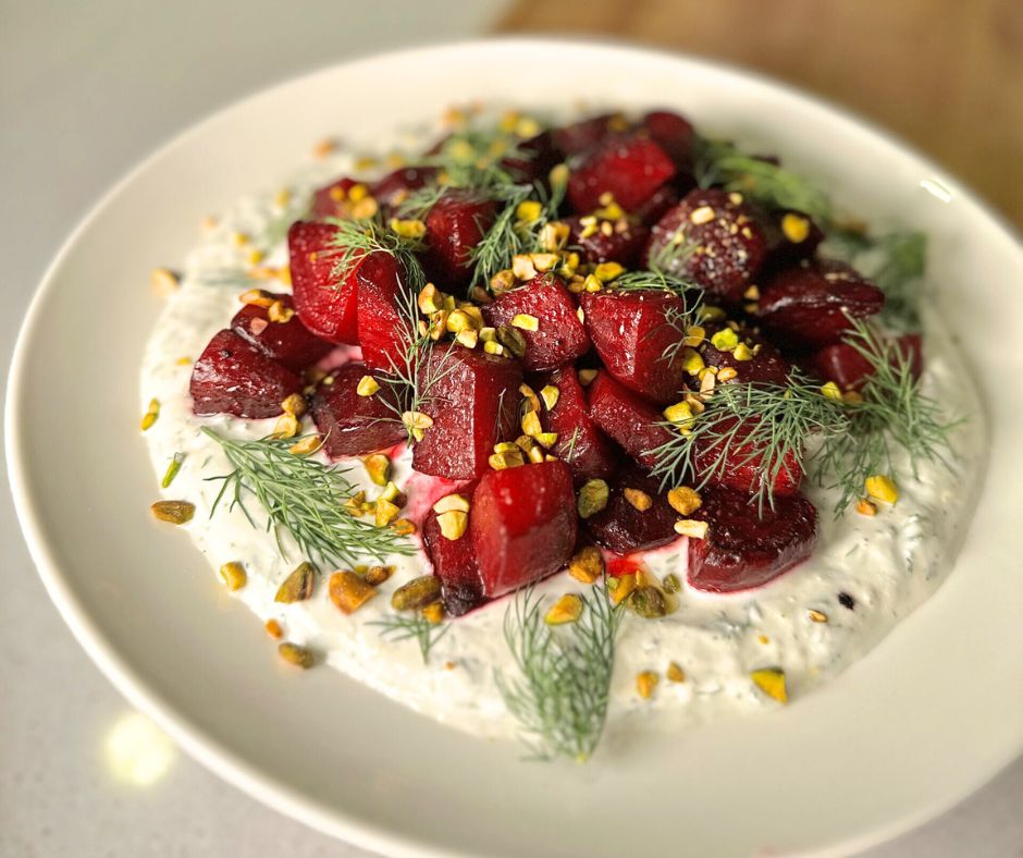 Roasted Beets with Herbed Yogurt & Crunchy Pistachios