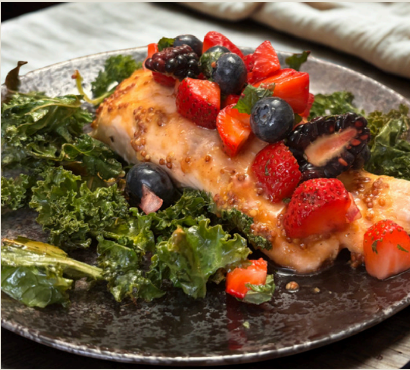 Roasted Salmon and Kale with Wild Berry Salsa