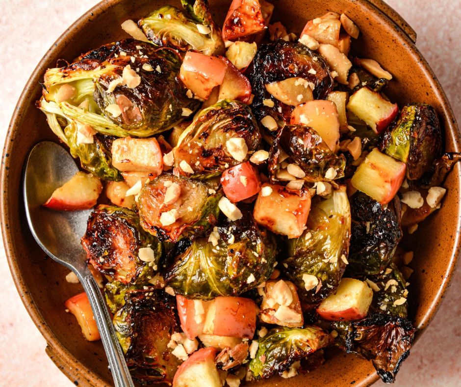 Miso-Honey Roasted Brussels Sprouts with Caramelized Apples