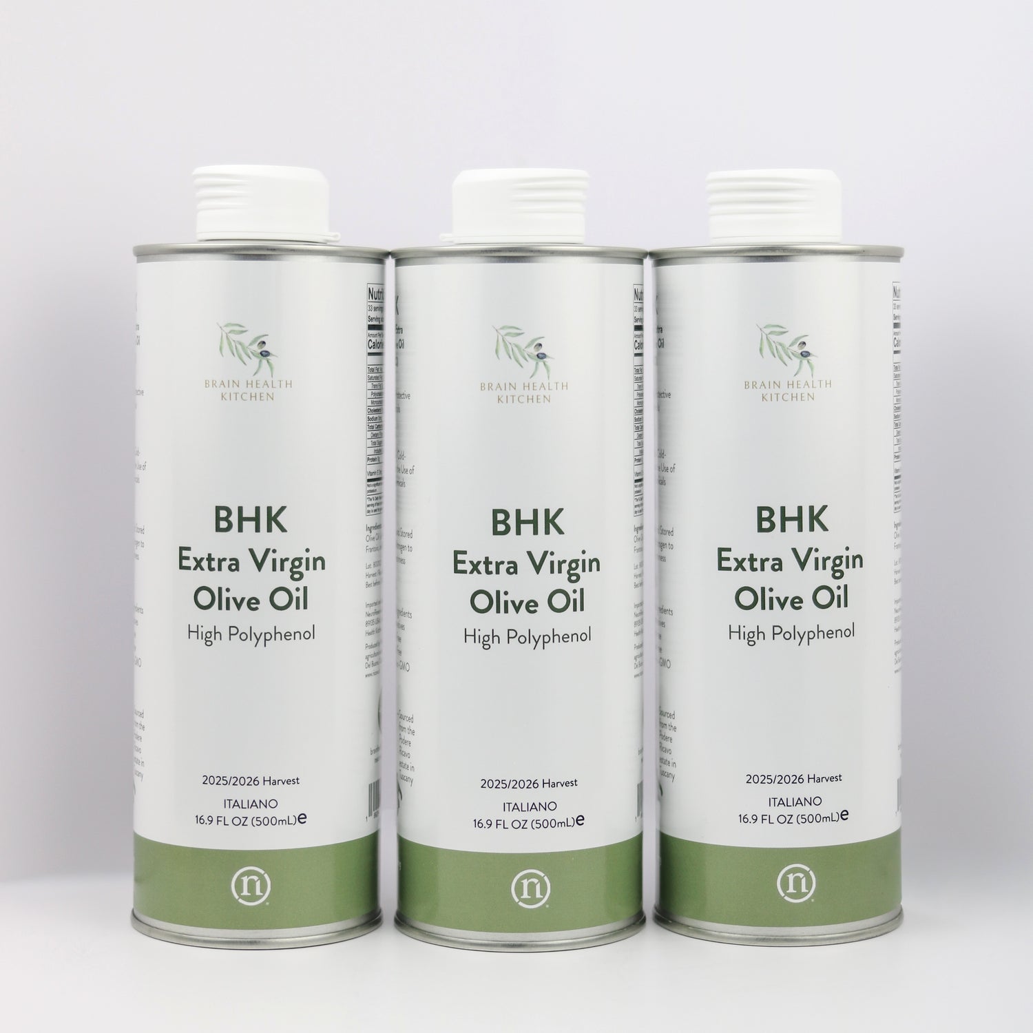 Brain Health Kitchen Extra Virgin Olive Oil, 3 Canisters (500 mL each), Organic & High Polyphenol