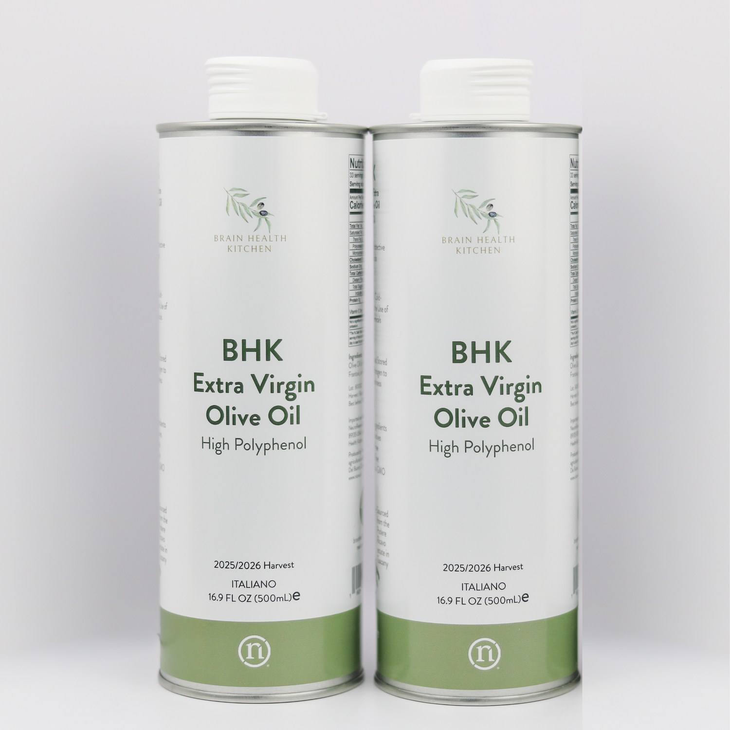 Brain Health Kitchen Extra Virgin Olive Oil, 2 Canisters (500 mL each), Organic & High Polyphenol
