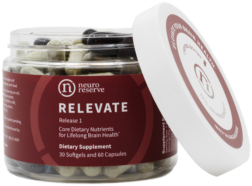 
                  
                    Load image into Gallery viewer, Jar of RELEVATE Brain Health Supplement
                  
                